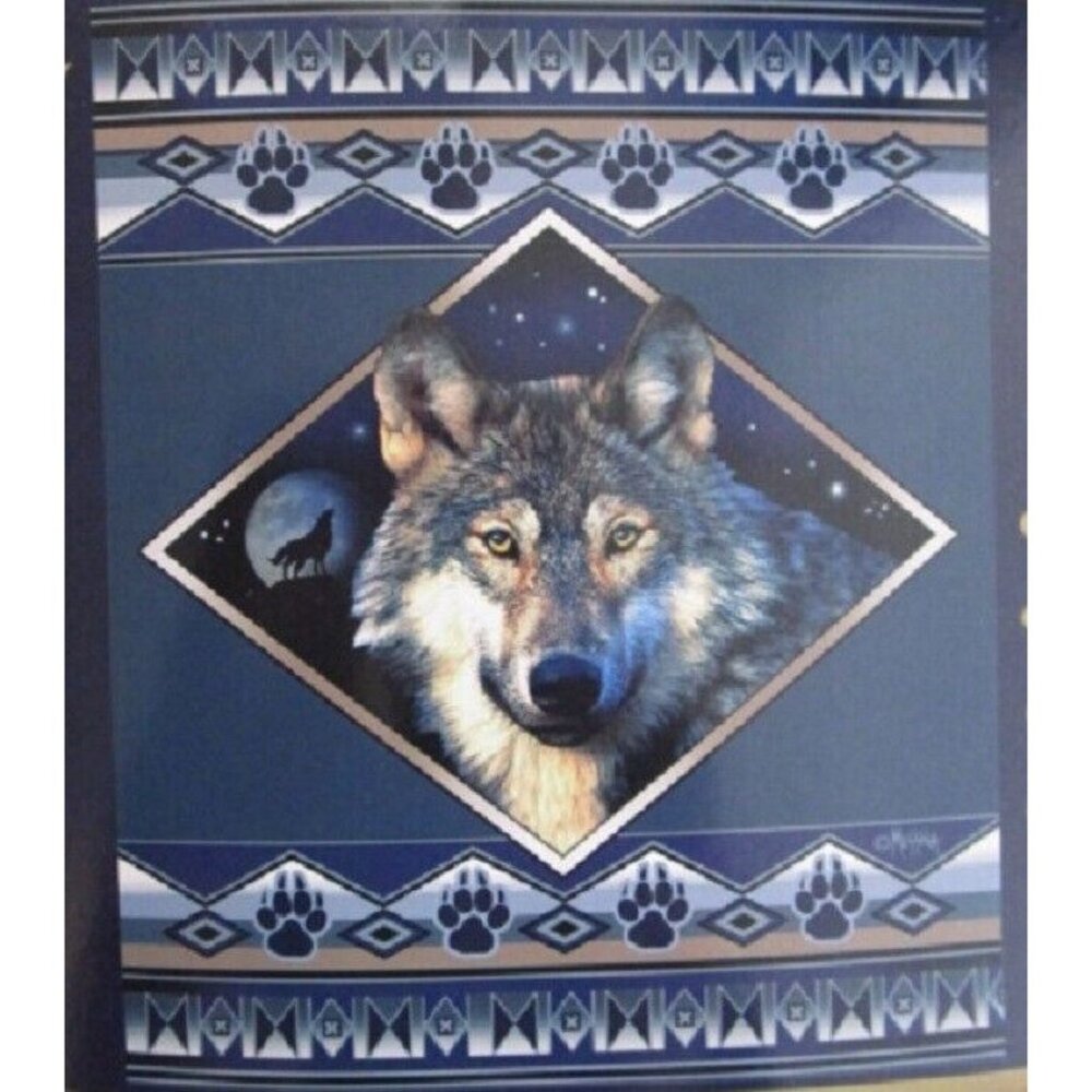 New Wolf Wolves Sherpa Gift Fleece Throw Blanket Southwest Blue Gray Paw Prints - Picture 2 of 3